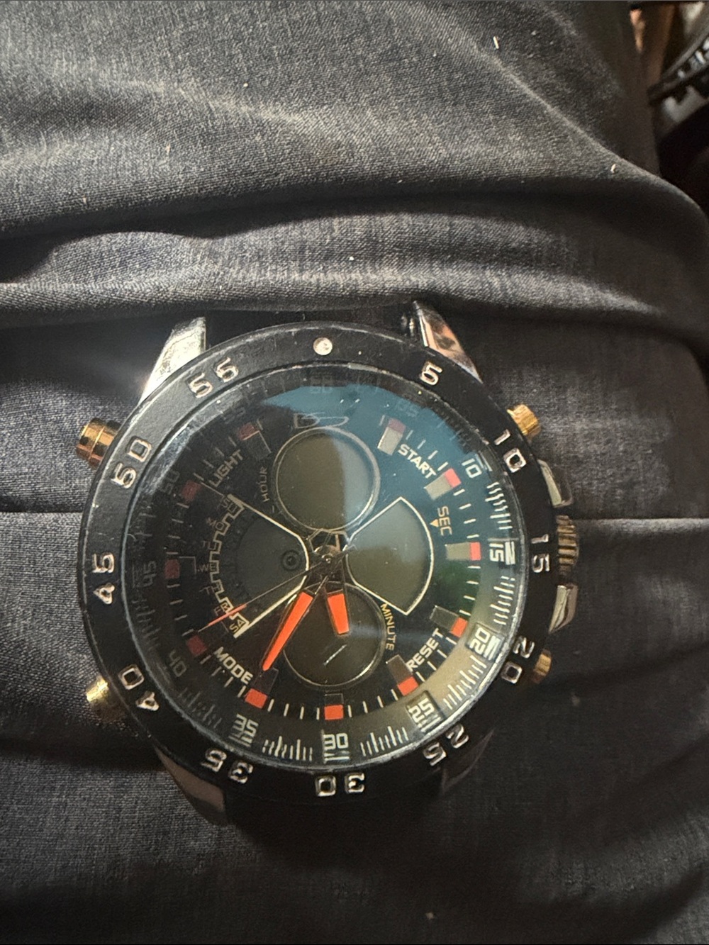 Men's Black Sport Chronograph Watch with Orange Accents - Unbranded